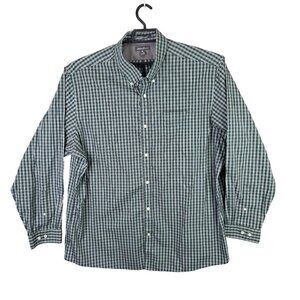 Mens Eddie Bauer Green & White Plaid Shirt Button Up Long Sleeve Cotton Size 2XL